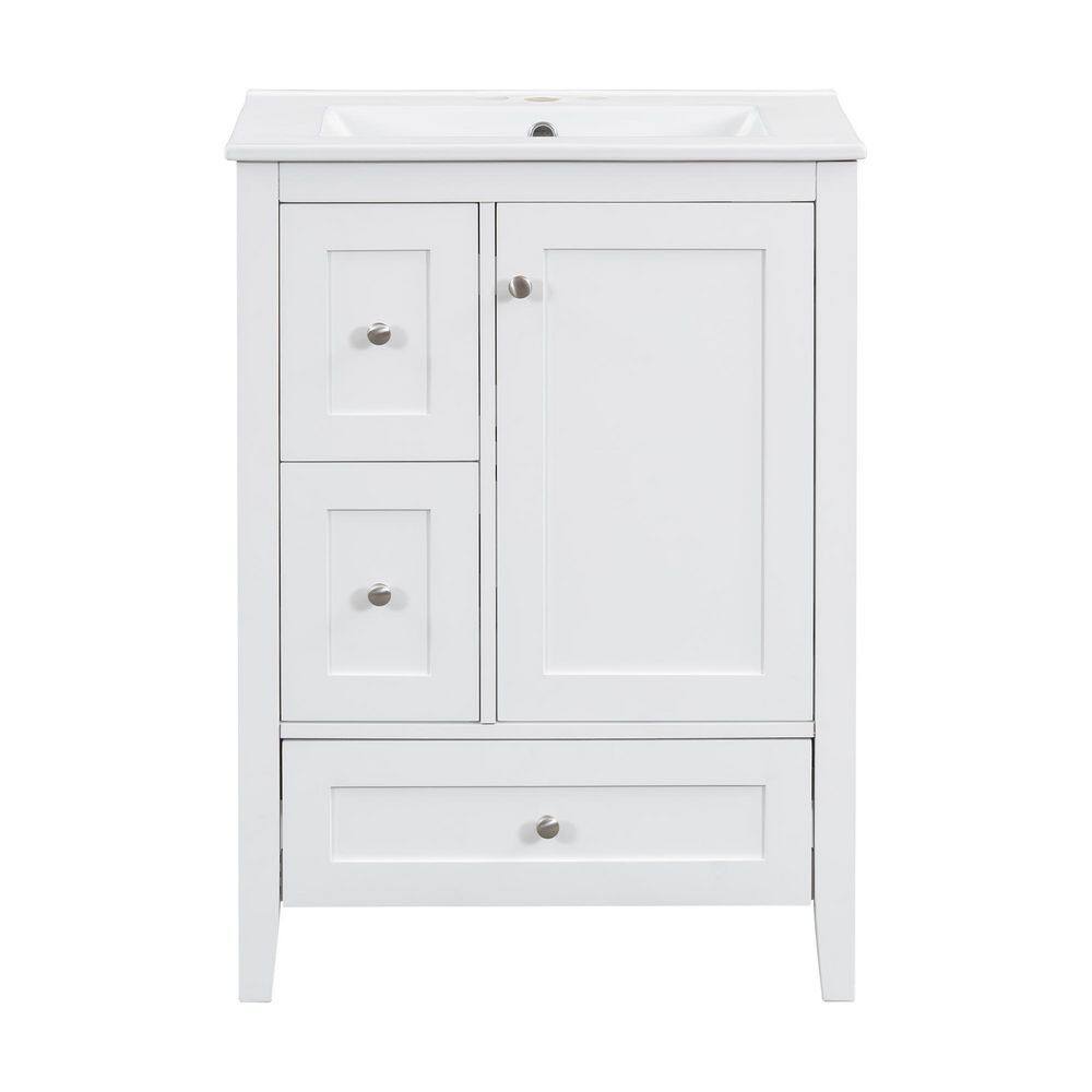24 in. Single Sink Freestanding White Bath Vanity with White Ceramic Top, Adjustable Shelf, 3 Drawers with Dividers price history on PriceWatchPro