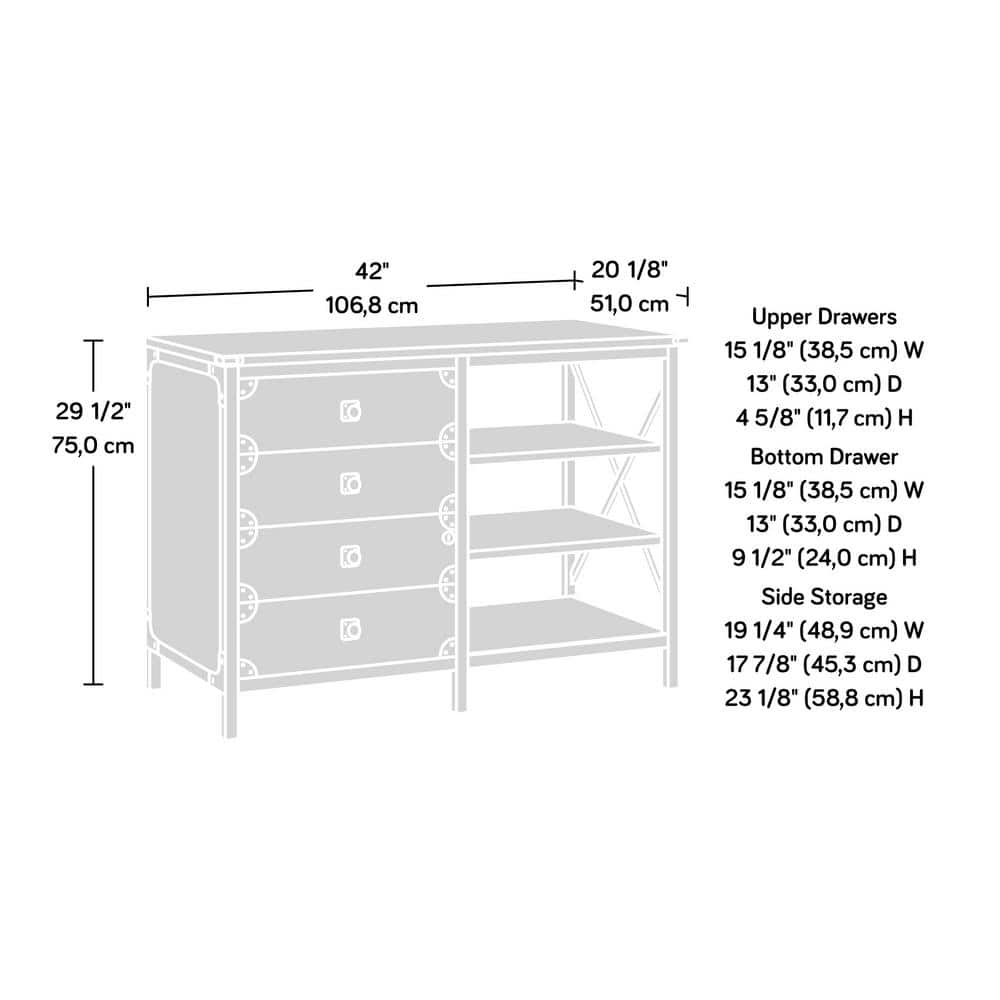 Carbon Oak Industrial 3-Drawer Lockable Filing Credenza