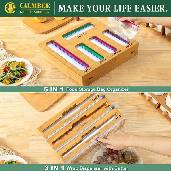 Wudkey Natural Bamboo 3-in-1 Kitchen Drawer Organizer with Lids