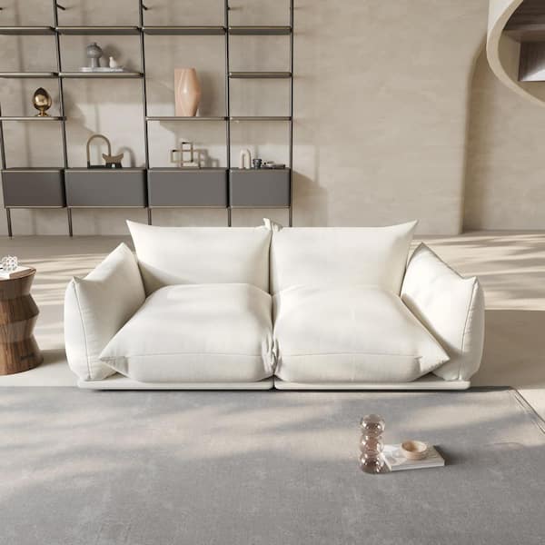Comfy 77 in. Flared Arm Breathable Chenille Modular Sofa Love Sofa Wide Deep Seat Minimalist Lawson Floor Couch in Beige