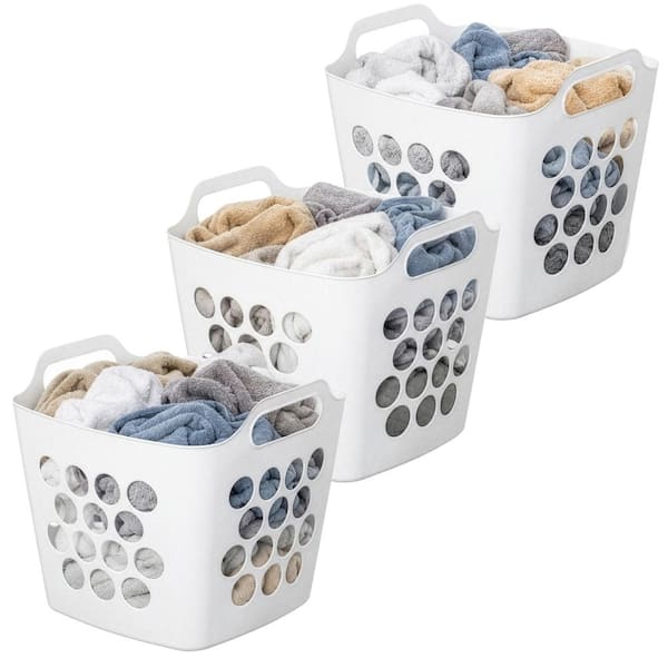 Set of 3 Flexible Plastic Laundry Baskets with Side Handles Lightweight & Spacious Design