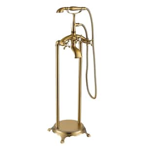3-Handle Claw Foot Freestanding Tub Faucet with Hand Shower in Brushed Gold