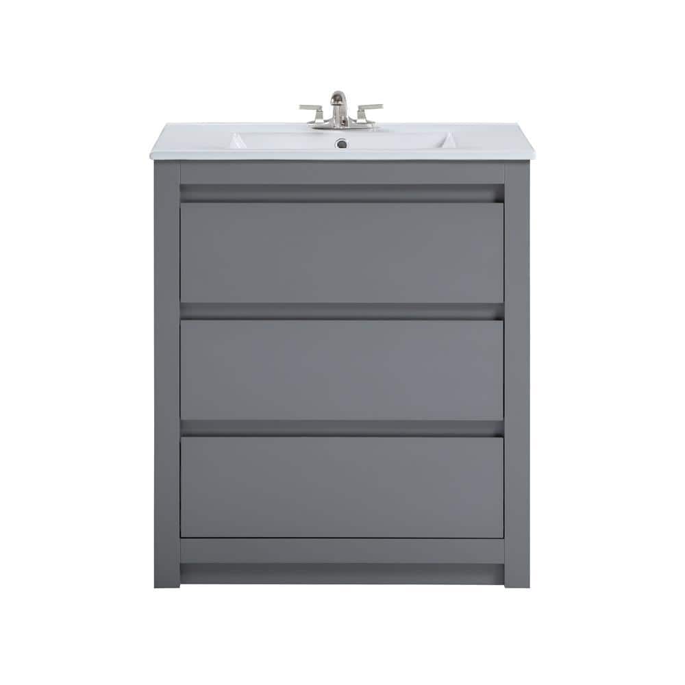 Belvedere Bath Liam 30 in. Freestanding Bathroom Vanity in Gray with Vanity Top in White Ceramic with White Basin -  HE-8032
