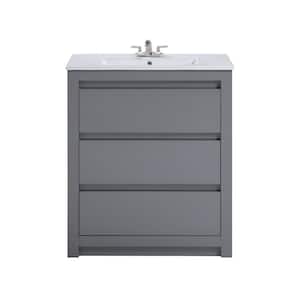 Liam 30 in. Freestanding Bathroom Vanity in Gray with Vanity Top in White Ceramic with White Basin