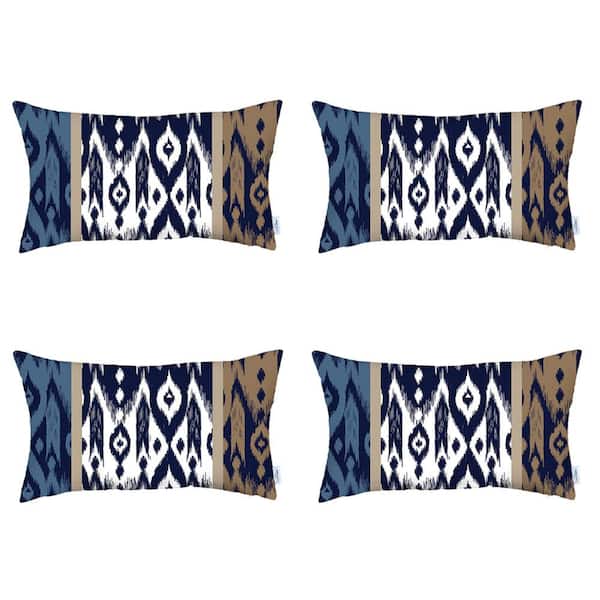 MIKE & Co. NEW YORK Ikat (Set of 4) Brown and Blue Lumbar 12 in. x 20 in. Boho Throw Pillow Covers