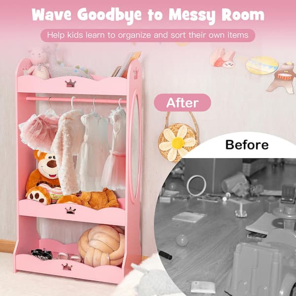 strapless open back dress Little Princess Bella Clothing Rack with Storage - Pink