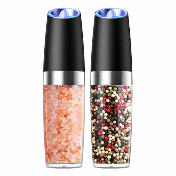 Gravity Electric Salt and Pepper Grinder Set of 2, XL 9 oz Capacity, One-Hand Operation, Adjustable Coarseness