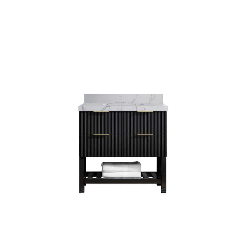 Catalina 36 in. W x 22 in. D x 36 in. H Center Sink Bath Vanity in Black with 2 in. Venatino Qt. Top price history on PriceWatchPro