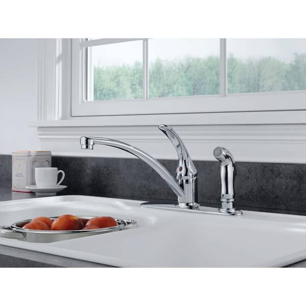 Foundations Single-Handle Standard Kitchen Faucet with Side Sprayer in Chrome