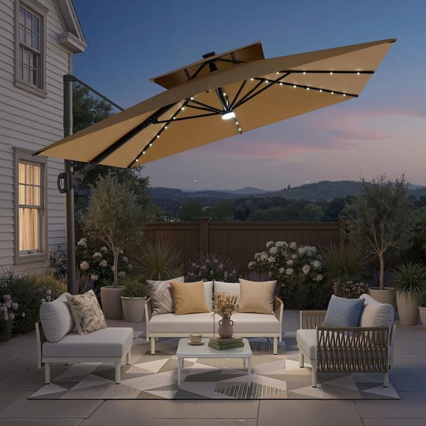 large rectangular cantilever patio umbrella PURPLE LEAF 10' X 13' Extra Large, Grey 【Sturdy Frame】 The top of the umbrella is supported by 8 heavy MEVBC 10 X 13 FT