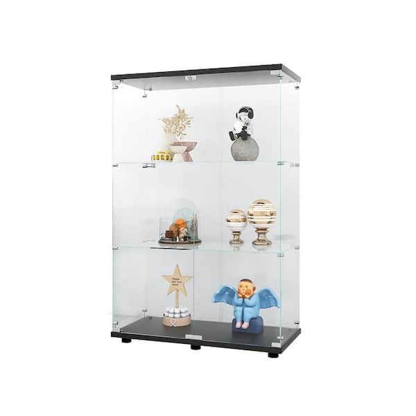 OLUMAT 3-Shelf Black Pantry Organizers with Two Glass Doors