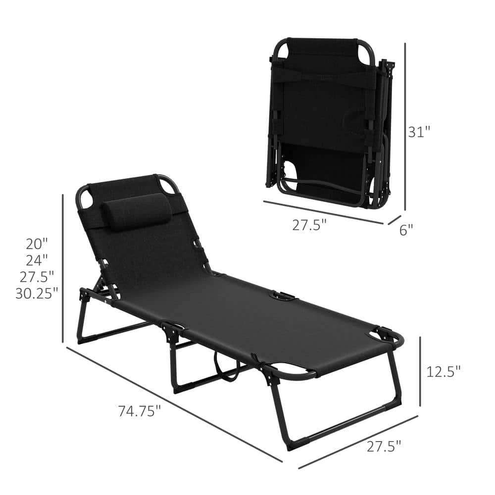 Gray Adjustable Folding Outdoor Chaise Lounge with Cushion