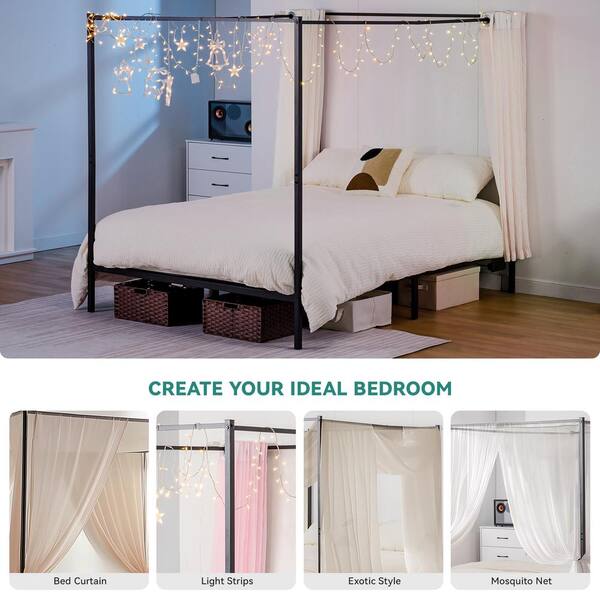 ComHoma Canopy Bed 80 in. W x 70 in. D x 73 in. H Metal King