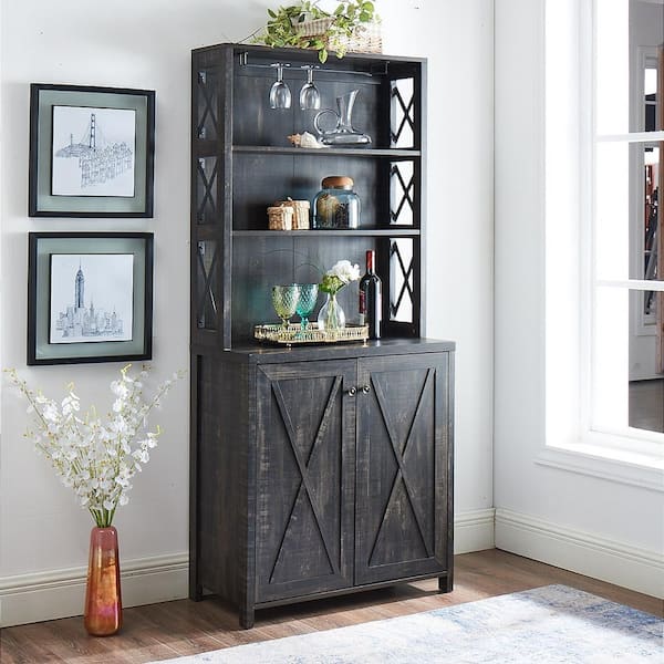 Home Source Industries Home Source Elegant Charcoal Bar Cabinet 