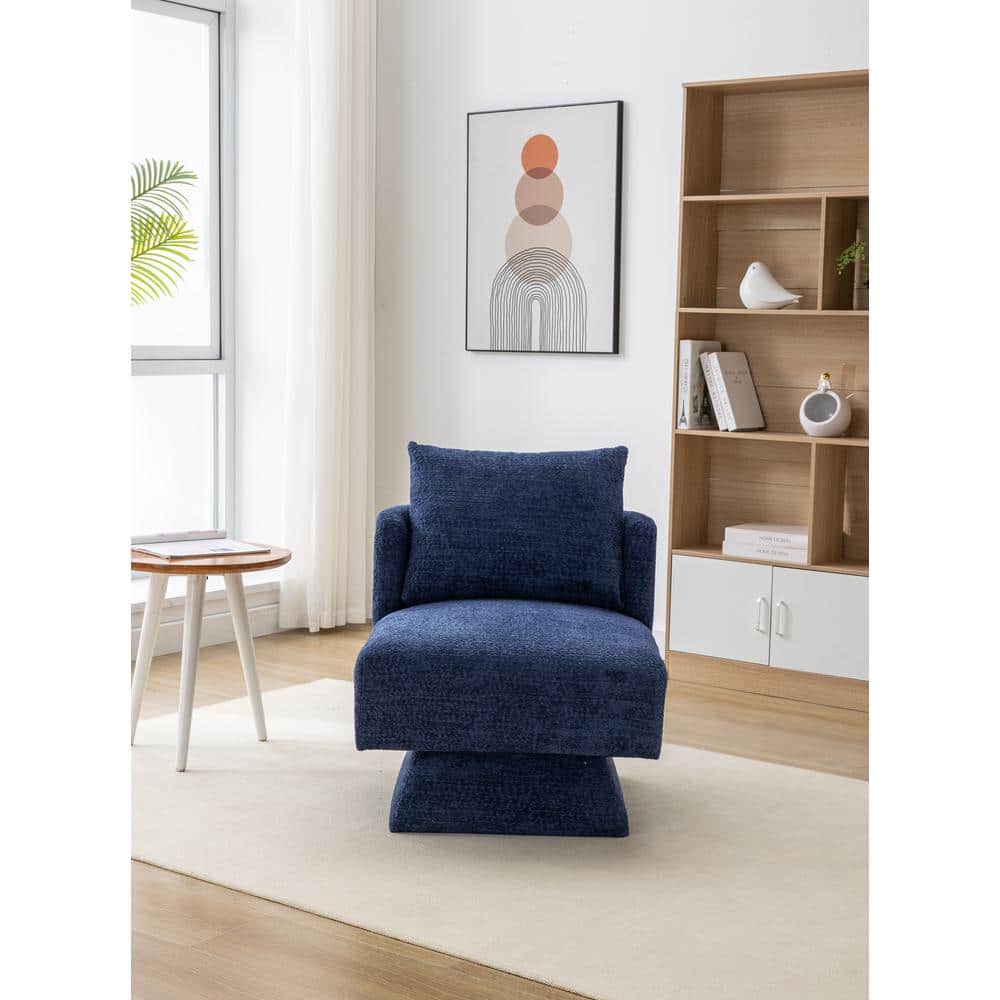 HOMEFUN Modern Navy Blue Chenille Upholstered Comfy Swivel Accent Sofa