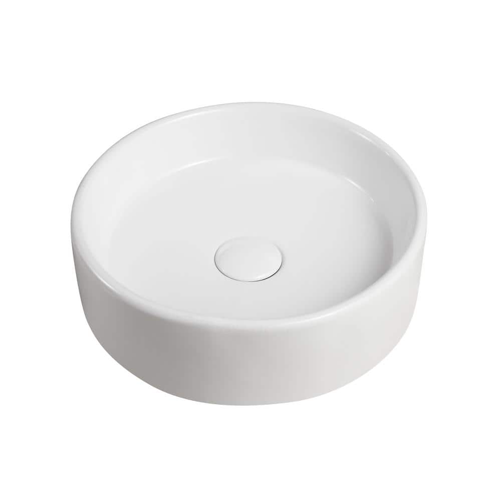Modern 13.63'' White Ceramic Round Vessel Bathroom Sink