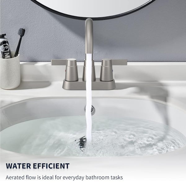 Staykiwi 4 in. Centerset Double Handle Mid Arc Bathroom Faucet in Brushed Nickel