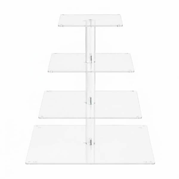 4-Tier Warm Acrylic Cake Stand with LED String Light for Party Dessert Display, Square Holder