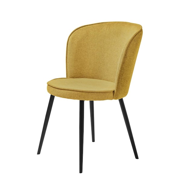 Mustard Fabric Round dining Chairs with Steel Legs, (set of 2) BURN ...