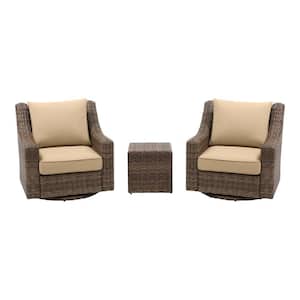 Rock Cliff Brown 3-Piece Wicker Outdoor Patio Seating Set with Sunbrella Beige Tan Cushions