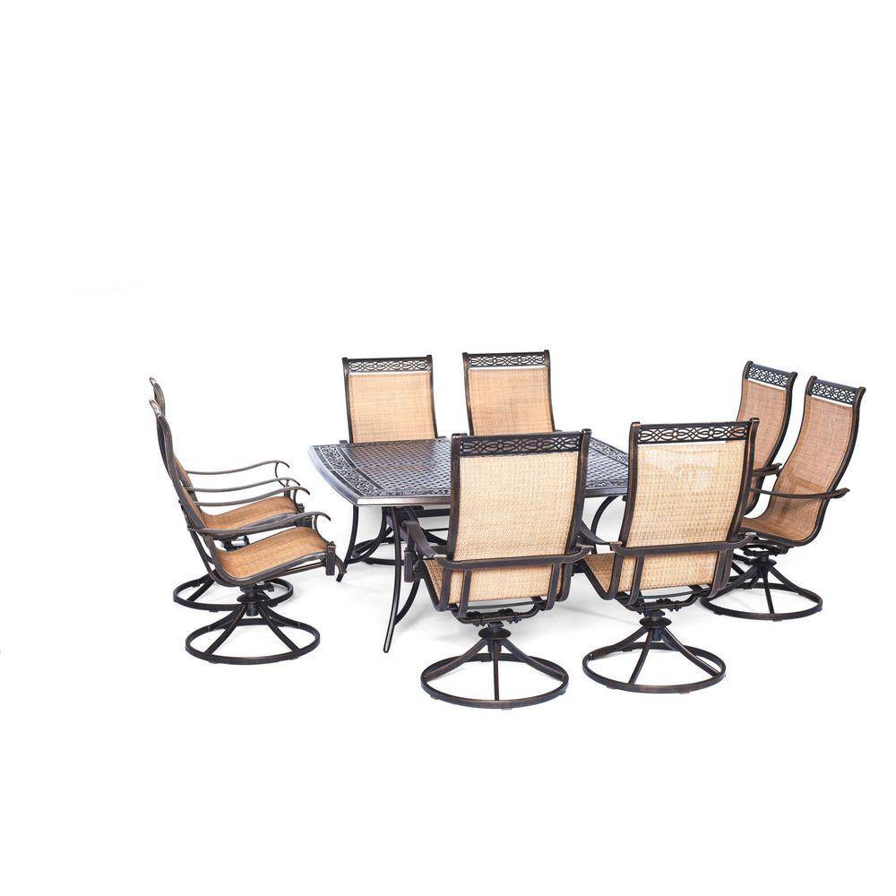 Hanover Manor 9 Piece Square Patio Dining Set With Eight Swivel Rockers Mandn9pcswsq 8 The Home Depot - Eight Chair Patio Set
