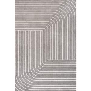 Odense High-Low Minimalist Angle Geometric Gray/Ivory 5 ft. x 8 ft. Indoor/Outdoor Area Rug