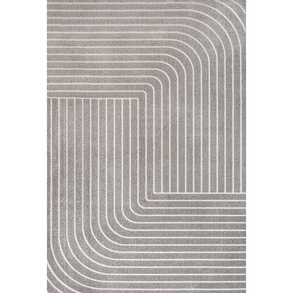 Odense High-Low Minimalist Angle Geometric Gray/Ivory 8 ft. x 10 ft. Indoor/Outdoor Area Rug