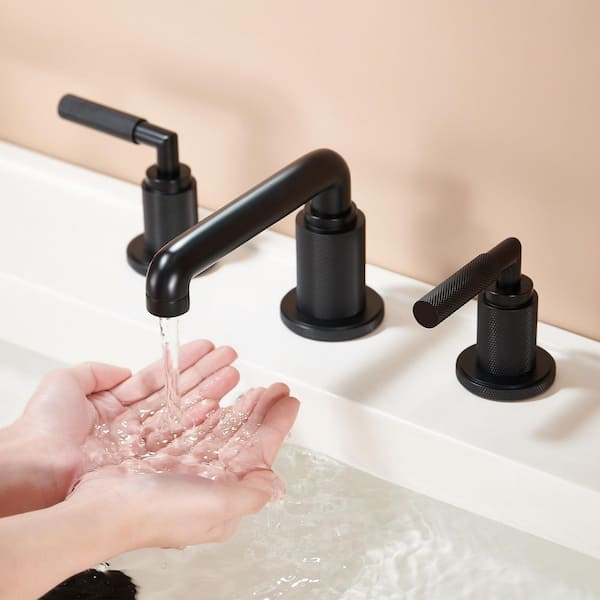 8 in. Widespread Double Handle 3-Hole Brass Bathroom Faucet in Matte Black