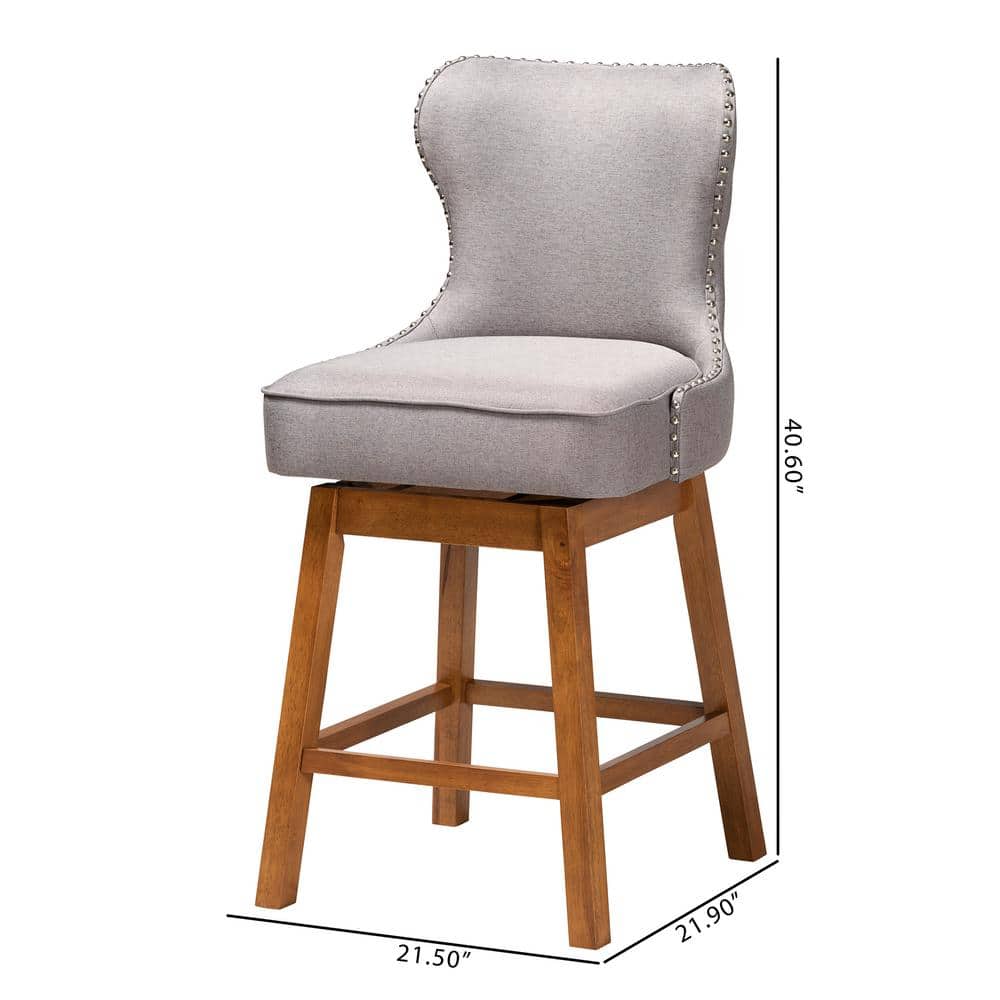 Modern Swivel Counter Stool Set in Gray Fabric and Walnut Wood