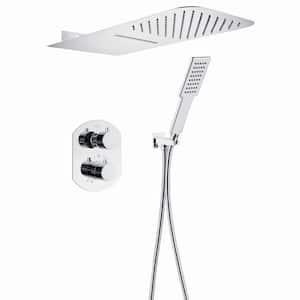 2-Handle 2-Spray High Pressure Wall Mount Shower Faucet in Polished Chrome (Valve Included)