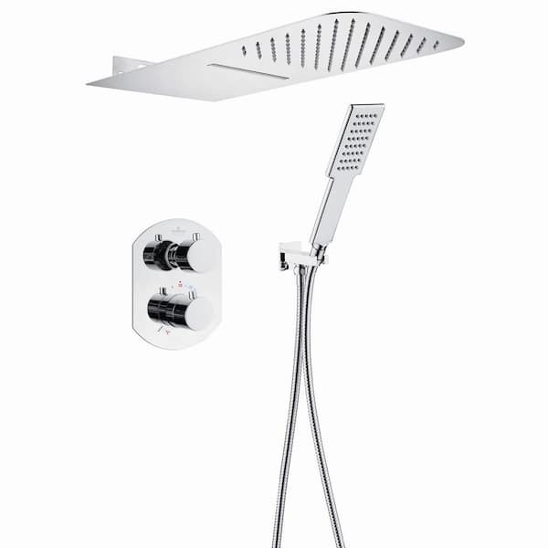 BWE 2-Handle 2-Spray High Pressure Wall Mount Shower Faucet in Polished Chrome (Valve Included)