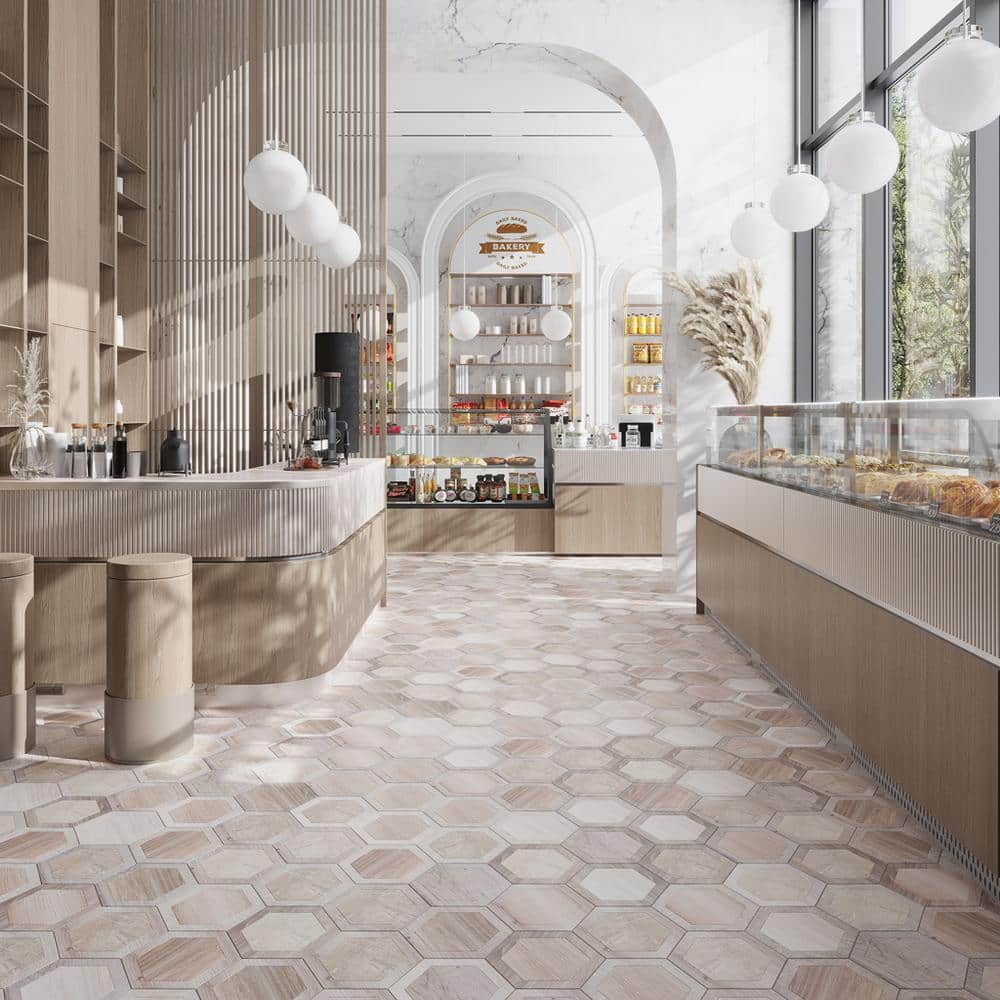 Apollo 9.5" Hexagonal Matte Porcelain Wood-Look Tile