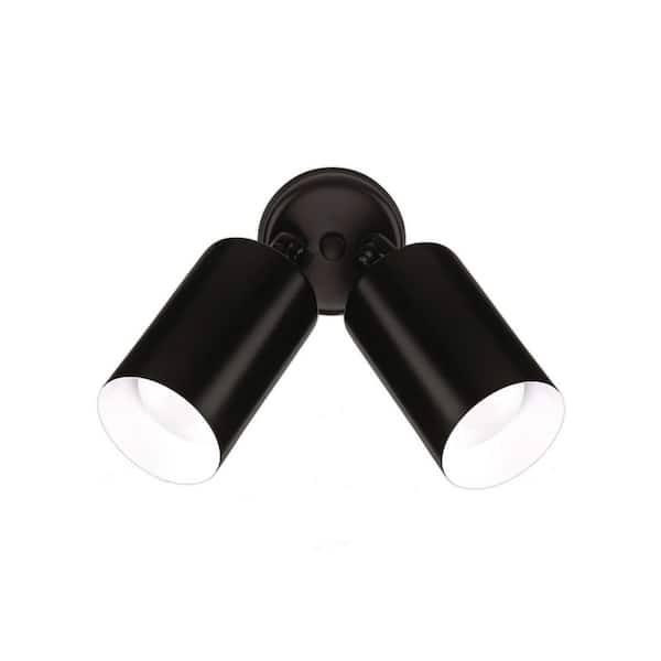 Double Bullet 75-Watt 2-Light Black Outdoor Wall Lantern Sconce
