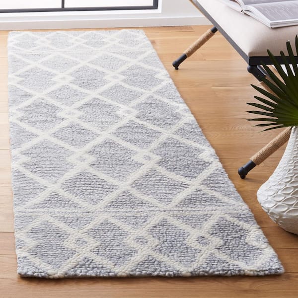 Vermont 2 ft. x 8 ft. Gray/Ivory Geometric Border Runner Rug
