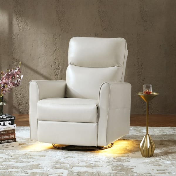 Louis Ivory Modern Faux Leather Swivel Power Recliner with Charging Ports