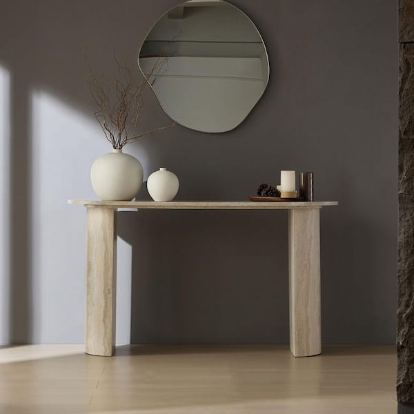 Hodge Modern 55.12 in. Faux Marble Pattern Oval MDF Console Table