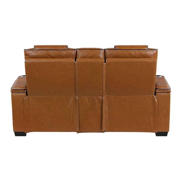 Lazzara Cassian 72 in. W Brown Leather 2-Seater Power Double