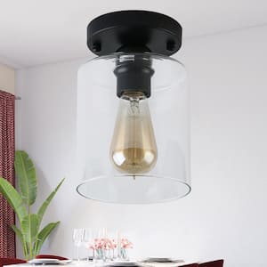 5.51 in. 1-Light Black Vintage Ceiling Light,Retro Semi Flush Mount with Clear Glass Shade for Hallway