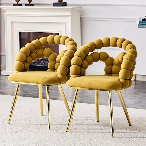 Gold/Yellow Velvet Dining Chairs Set of 2