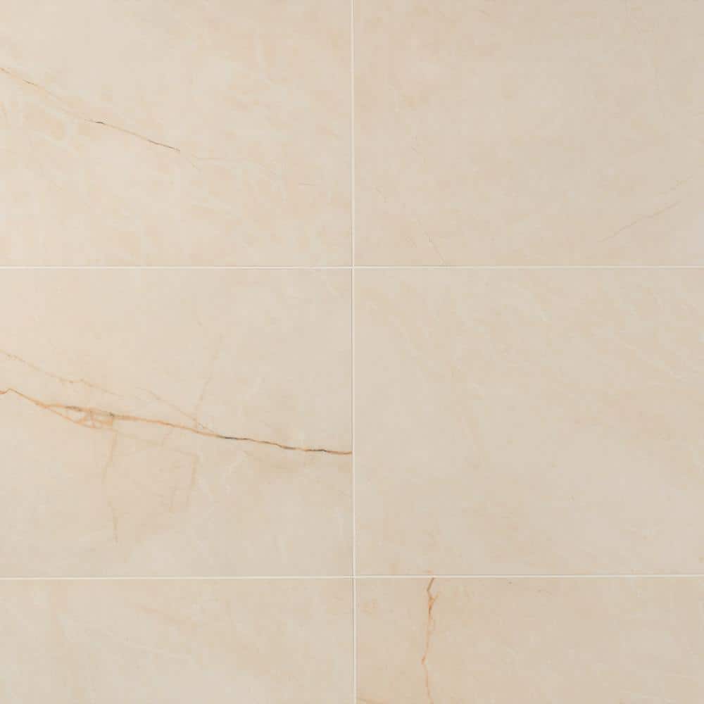 Grace Polished Beige Porcelain Marble Look Rectangular Tile
