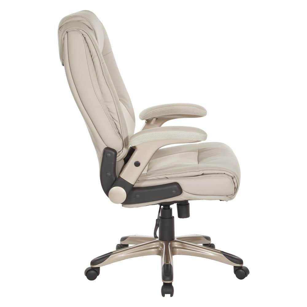 Executive Bonded Leather Chair in Taupe Gray with Cocoa Coated Flip Arms