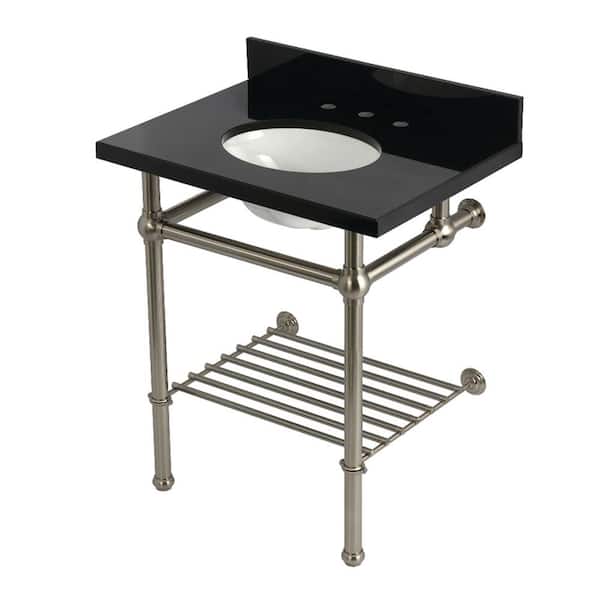 Kingston Brass Templeton 30 in. Granite Console Sink with Brass Legs in Black Granite/Brushed Nickel