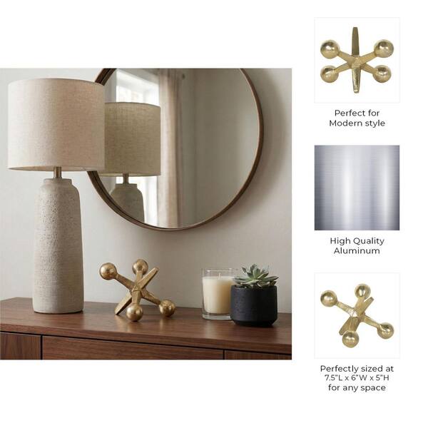 Liv & Skye Gold 7 in. x 5 in. Metal Jacks Abstract Sculpture 12860