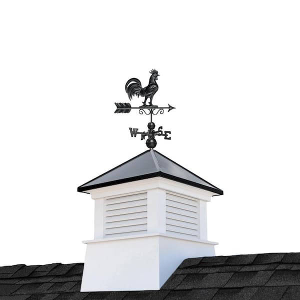 Good Directions Coventry 30in. x 30in. Square x 66in. High Vinyl Cupola with Black Aluminum Roof and Black Aluminum Rooster Weathervane