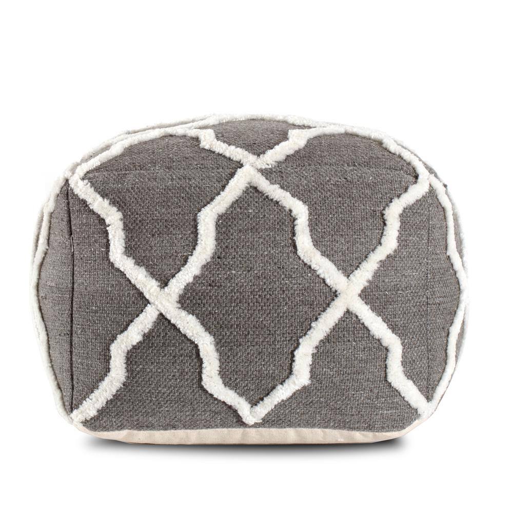 Anji Mountain 24 in. x 24 in. x 17 in. Diamond Joe Gray and Ivory Pouf ...