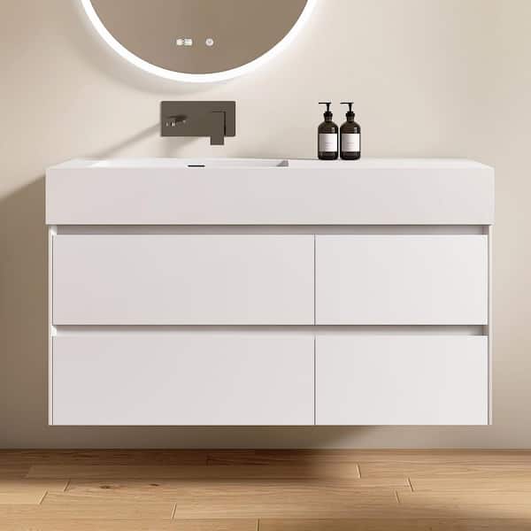 47 in. W x 18 in. D x 21 in . H Wall Mounted Floating Bath PVC Vanity Cabinet in Matte White with White Basin and Sink