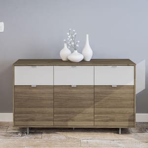 Hamilton Walnut and White Sideboard with 3-Drawers and 3-Doors