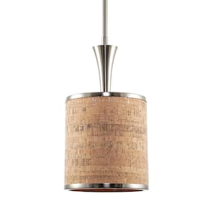Chandler 60-Watt 1-Light Brushed Nickel Modern Pendant Light with Natural Shade, No Bulb Included