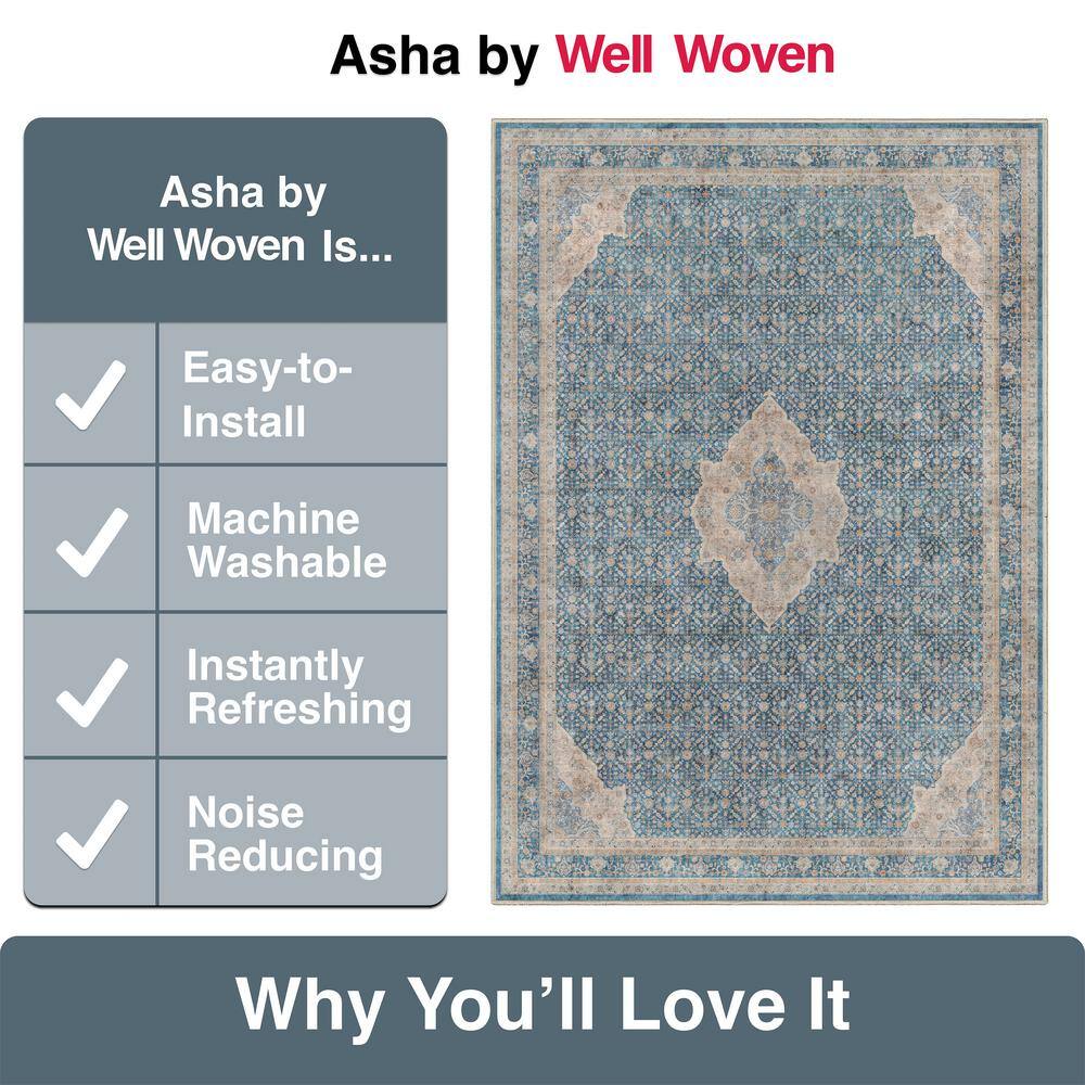 Asha Lilith Vintage Persian Oriental Chenille Rug in Blue, 8' x 10'