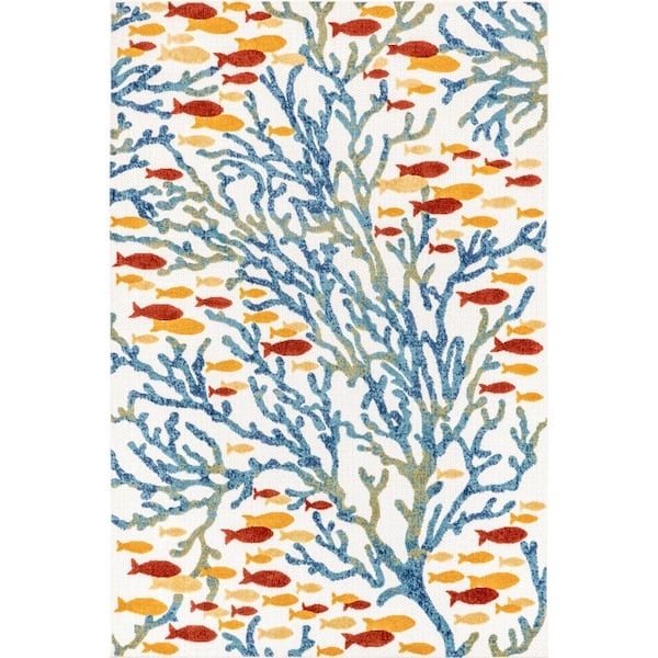 nuLOOM Lidia Nautical Coral Blue 5 ft. x 8 ft. Indoor/Outdoor Area Rug
